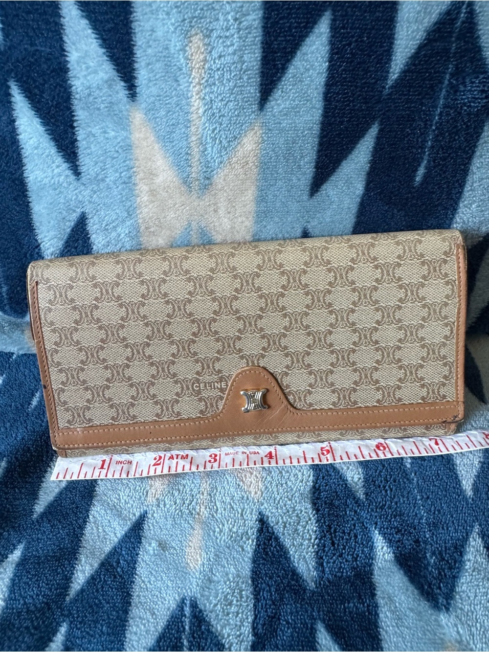 Celine Beige Brown Triomphe Canvas Continental Wallet Purse